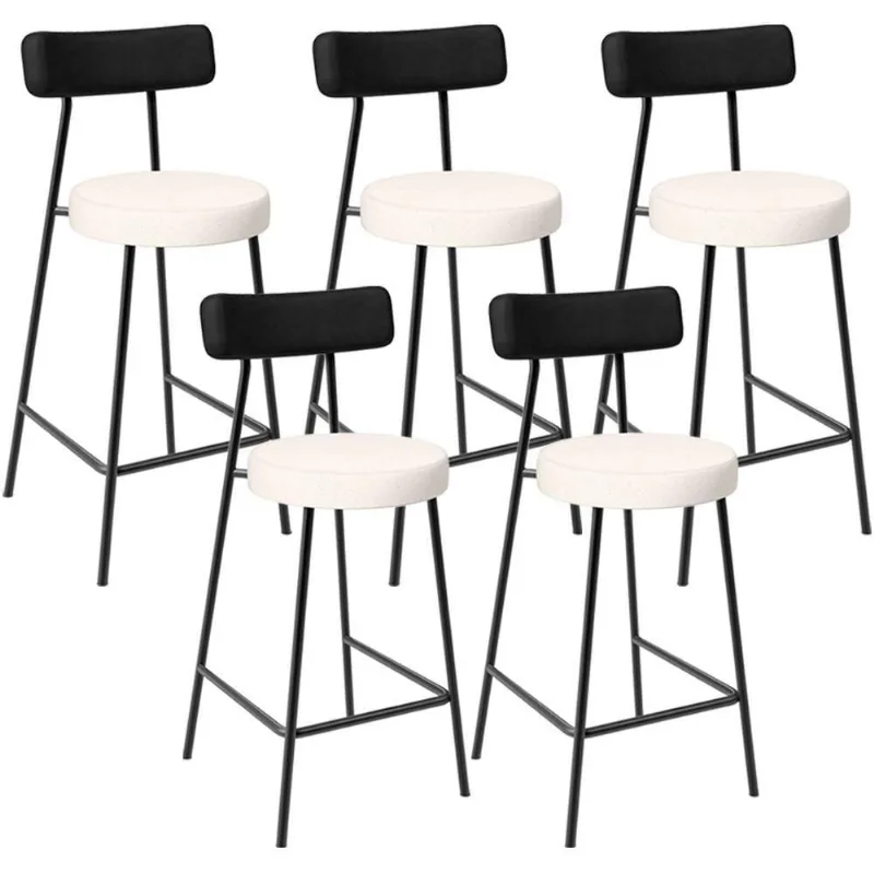 Kit 05 Banquetas Baixa Cozinha Sala Jantar Bancada Milão L02 Couríssimo Preto Linho Cru - Lyam Decor - Lyam Decor