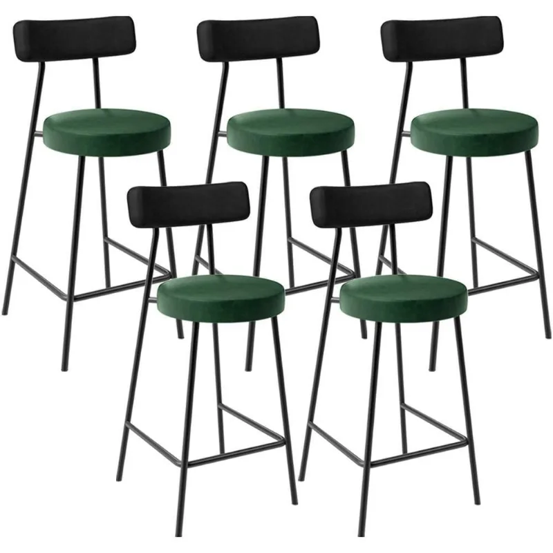 Kit 05 Banquetas Baixa Cozinha Sala Jantar Bancada Milão L02 Couríssimo Preto Verde - Lyam Decor - Lyam Decor