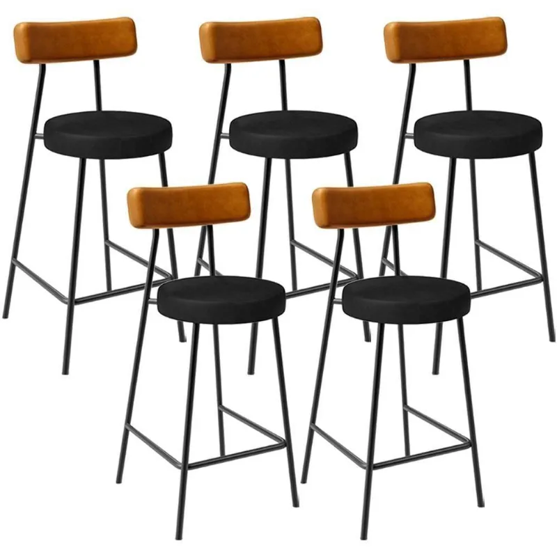 Kit 05 Banquetas Baixa Cozinha Sala Jantar Bancada Milão L02 Couríssimo Whisky Preto - Lyam Decor - Lyam Decor