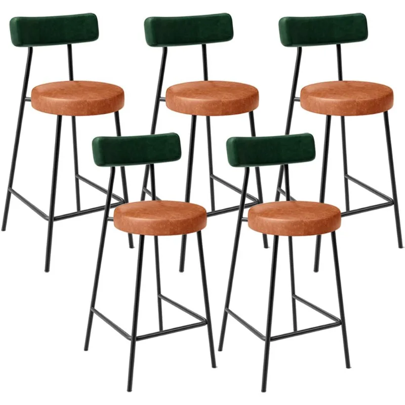 Kit 05 Banquetas Baixa Cozinha Sala Jantar Bancada Milão L02 Facto Verde Camel - Lyam Decor - Lyam Decor