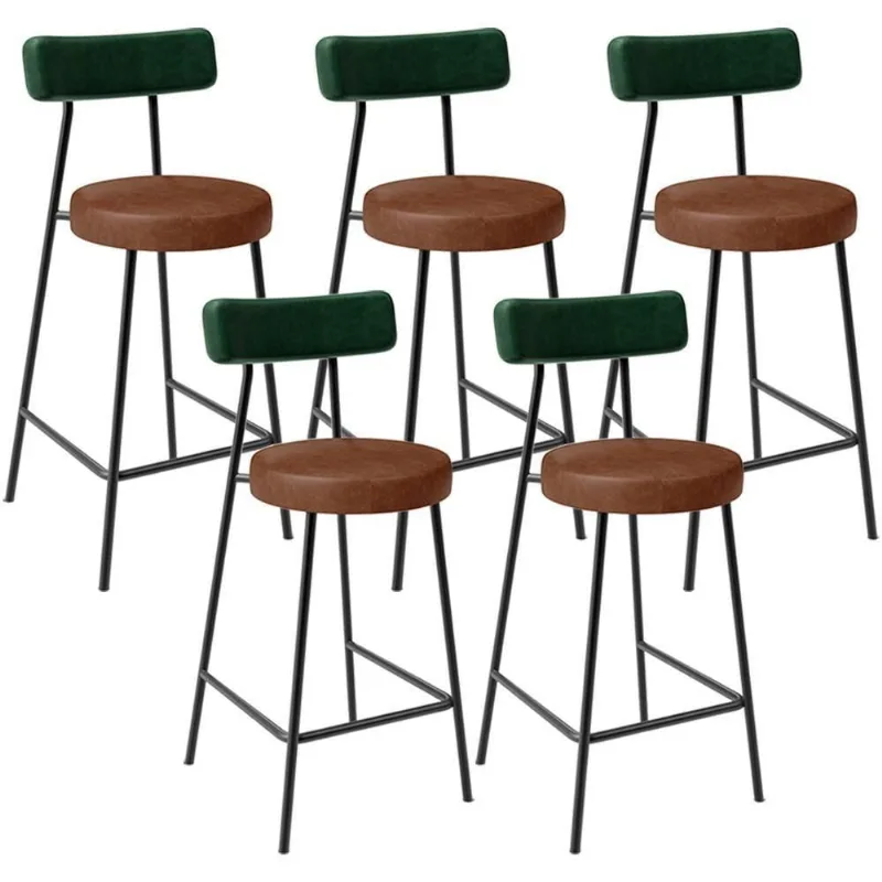 Kit 05 Banquetas Baixa Cozinha Sala Jantar Bancada Milão L02 Facto Verde Marrom - Lyam Decor - Lyam Decor