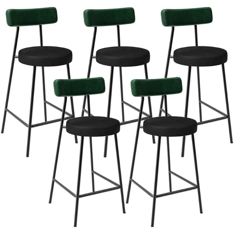 Kit 05 Banquetas Baixa Bar Cozinha Sala De Jantar Milão L02 Facto Verde Musgo Preto - Lyam Decor