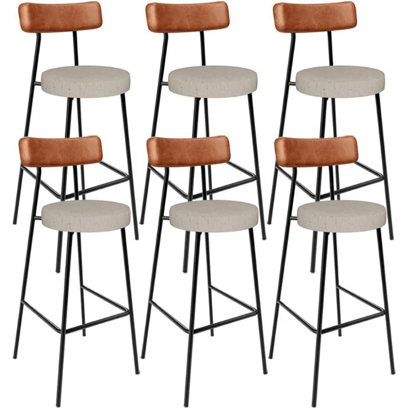 Kit 06 Banquetas Alta Bar Cozinha Sala De Jantar Milão L02 Couríssimo Camel Linho Bege - Lyam Decor - Lyam Decor