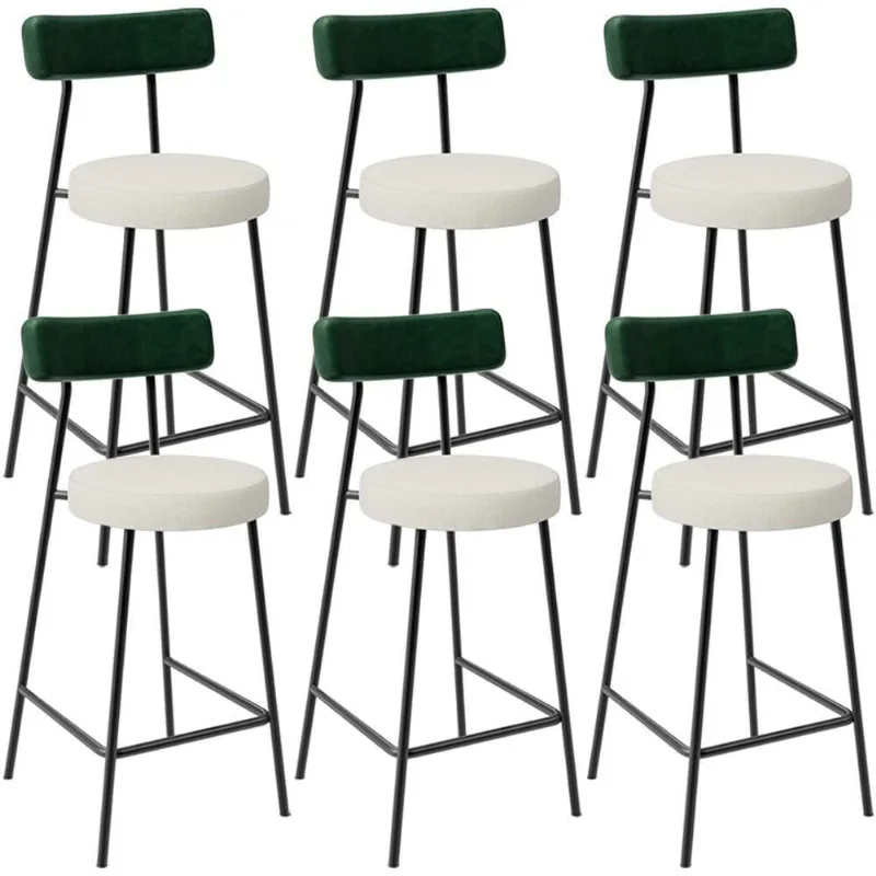 Kit 06 Banquetas Baixa Bar Cozinha E Sala Jantar Milão L02 Facto Verde Linho Champagne - Lyam Decor - Lyam Decor