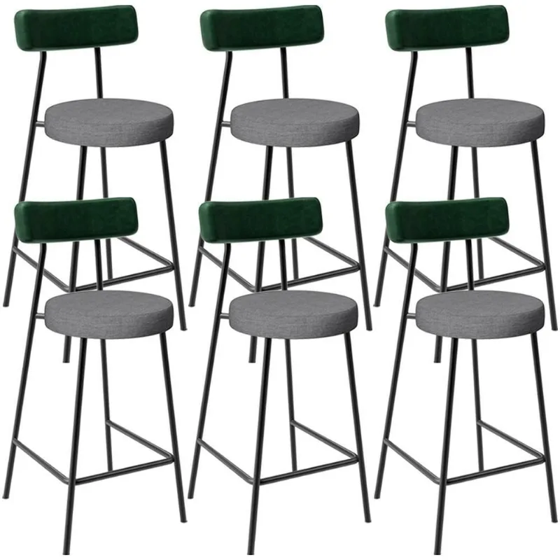 Kit 06 Banquetas Baixa Cozinha E Sala Jantar Bancada Milão L02 Facto Verde Cinza Escuro - Lyam Decor - Lyam Decor