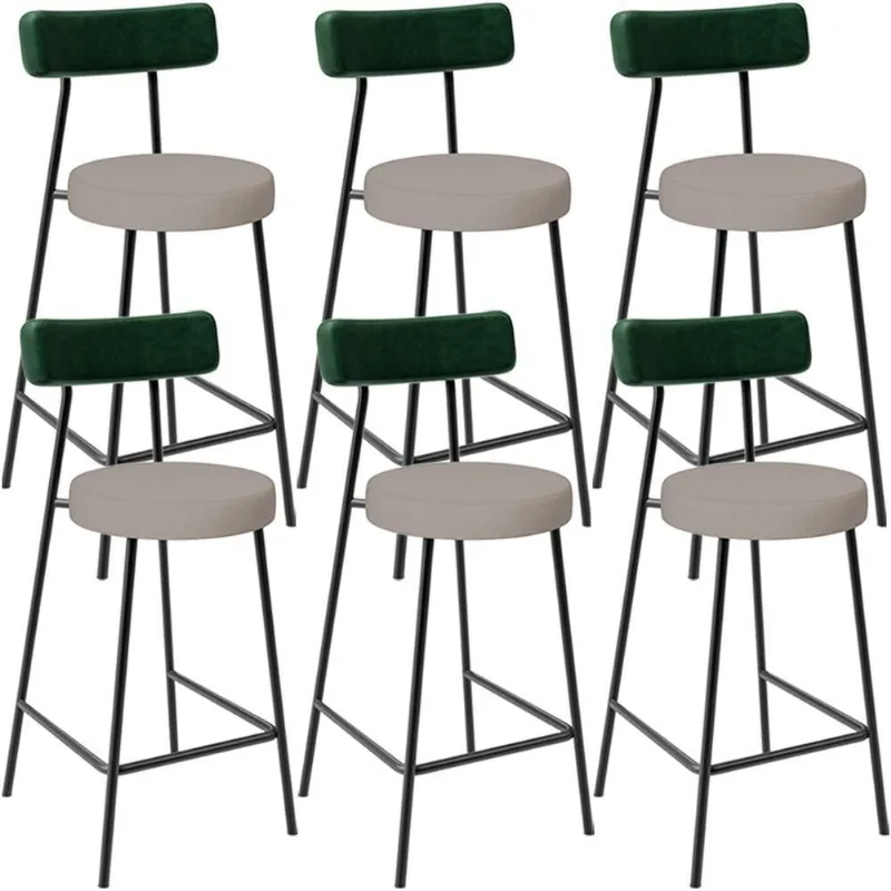 Kit 06 Banquetas Baixa Cozinha E Sala Jantar Bancada Milão L02 Facto Verde Linho Bege - Lyam Decor - Lyam Decor