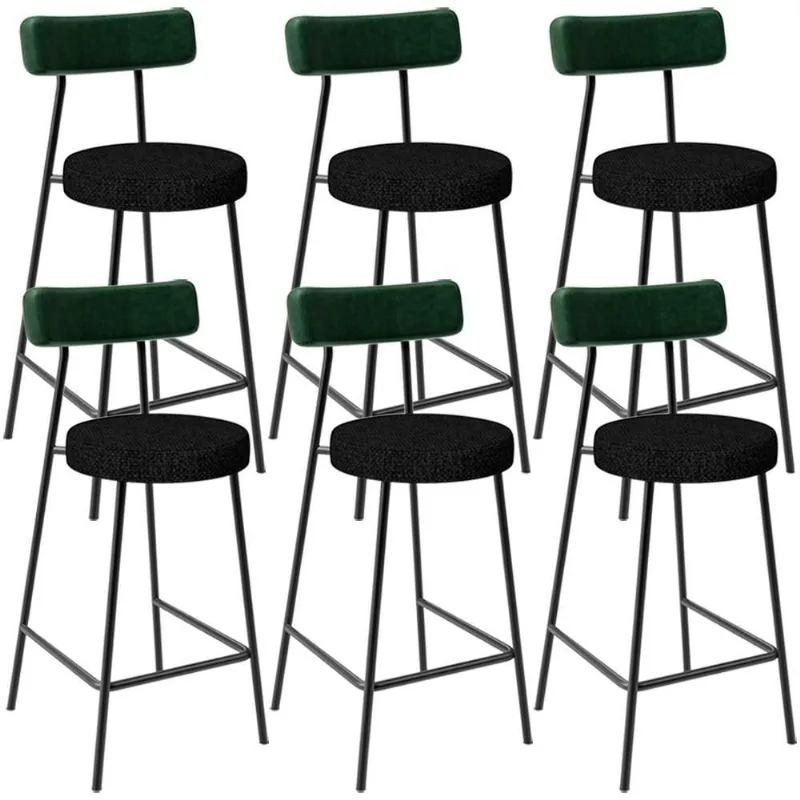 Kit 06 Banquetas Baixa Bar Cozinha E Sala De Jantar Milão L02 Facto Verde Linho Chumbo - Lyam Decor - Lyam Decor