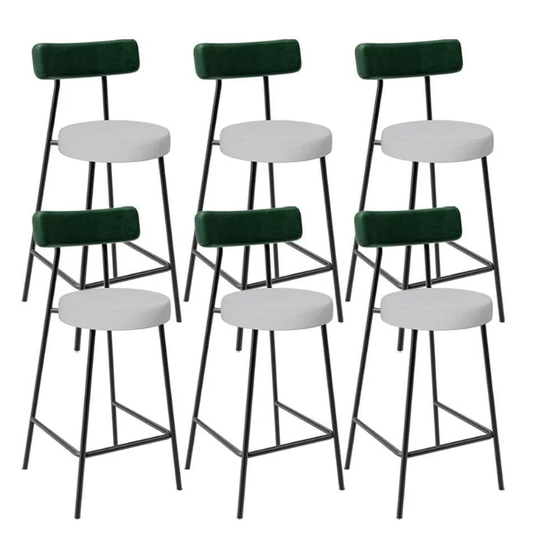 Kit 06 Banquetas Baixa Bar Cozinha E Sala De Jantar Milão L02 Facto Verde Linho Cinza - Lyam Decor - Lyam Decor