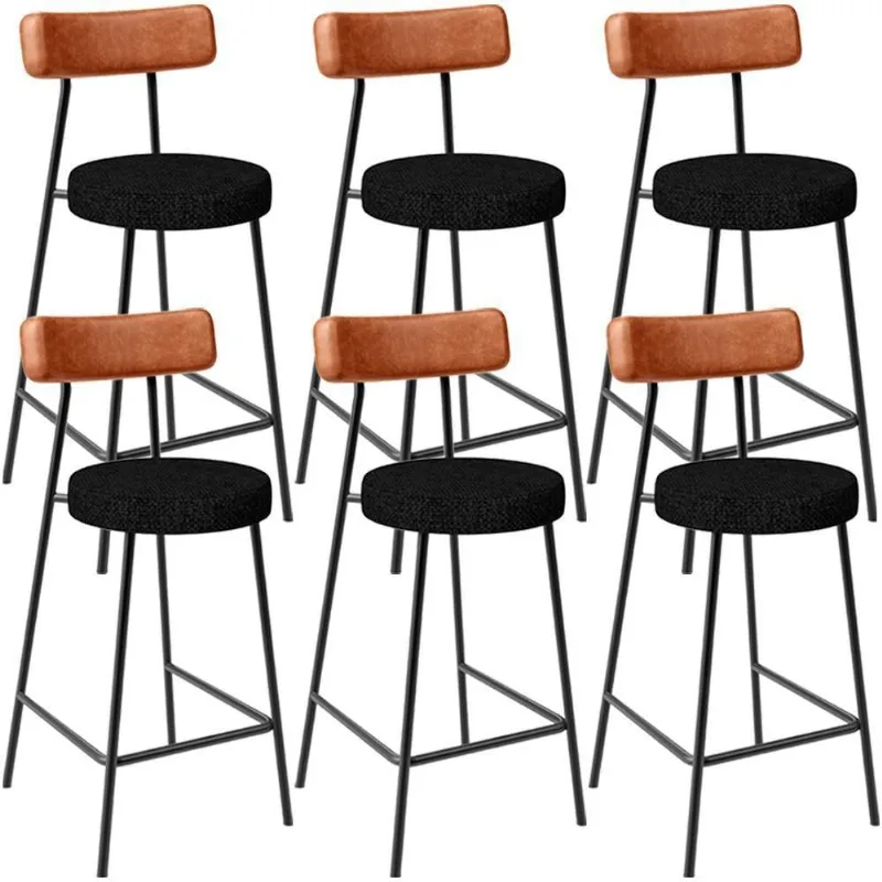 Kit 06 Banquetas Baixa Cozinha Sala Jantar Bancada Milão L02 Couríssimo Camel Linho Chumbo - Lyam Decor