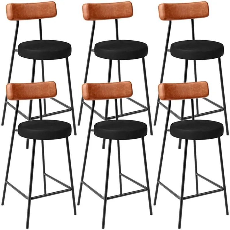 Kit 06 Banquetas Baixa Cozinha Sala Jantar Bancada Milão L02 Couríssimo Camel Preto - Lyam Decor - Lyam Decor
