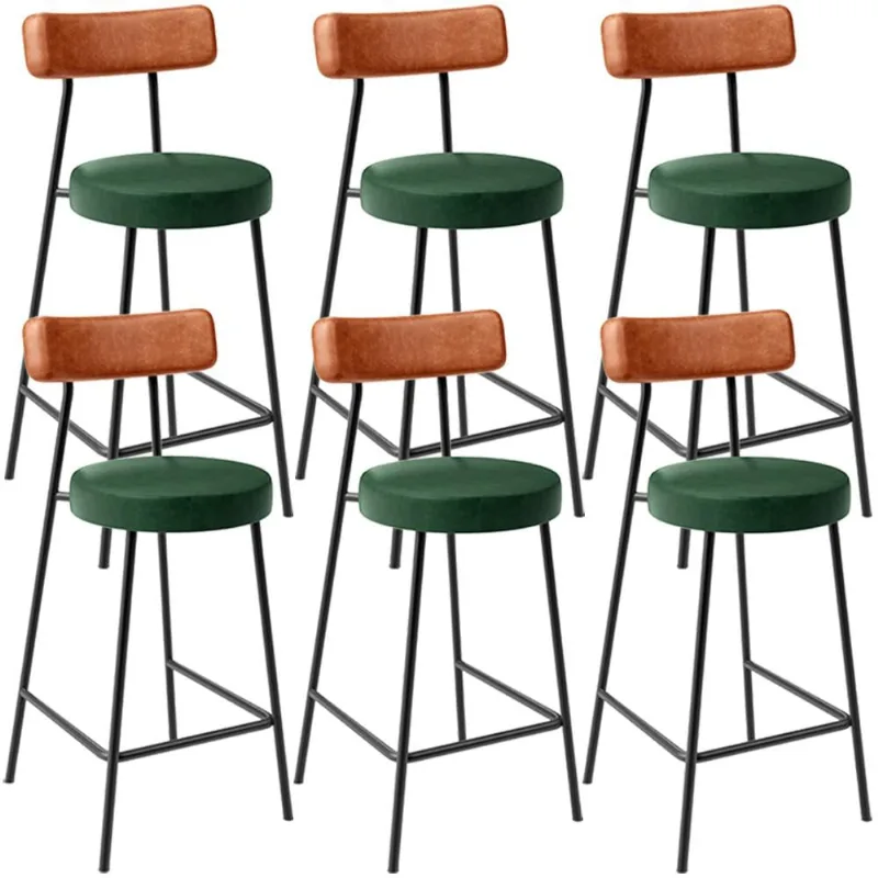 Kit 06 Banquetas Baixa Cozinha Sala Jantar Bancada Milão L02 Couríssimo Camel Verde - Lyam Decor
