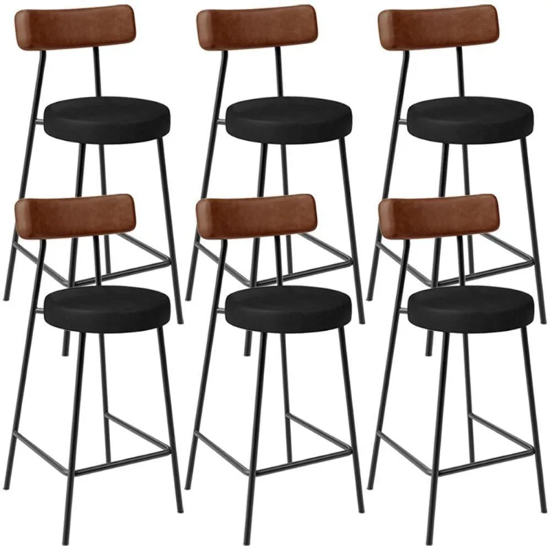 Kit 06 Banquetas Baixa Cozinha Sala Jantar Bancada Milão L02 Couríssimo Marrom Preto - Lyam Decor - Lyam Decor