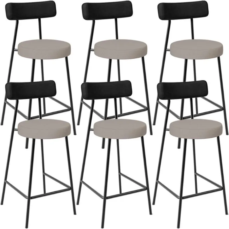 Kit 06 Banquetas Baixa Bar Cozinha Sala Jantar Milão L02 Couríssimo Preto Linho Bege - Lyam Decor - Lyam Decor