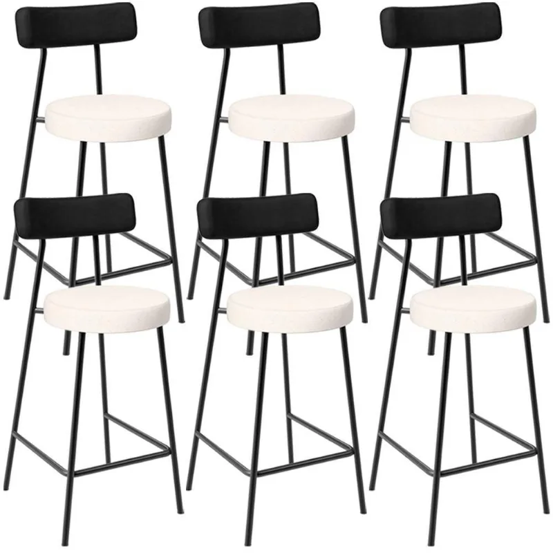 Kit 06 Banquetas Baixa Cozinha Sala Jantar Bancada Milão L02 Couríssimo Preto Linho Cru - Lyam Decor - Lyam Decor