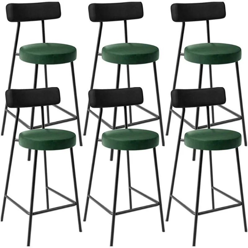 Kit 06 Banquetas Baixa Cozinha Sala Jantar Bancada Milão L02 Couríssimo Preto Verde - Lyam Decor - Lyam Decor
