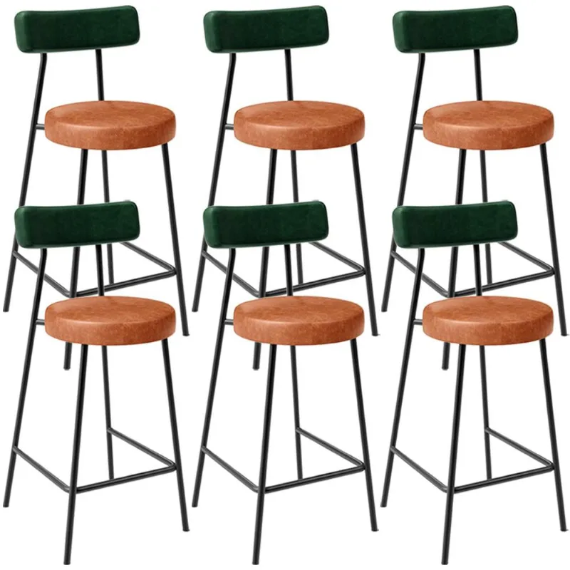 Kit 06 Banquetas Baixa Cozinha Sala Jantar Bancada Milão L02 Facto Verde Musgo Camel - Lyam Decor - Lyam Decor