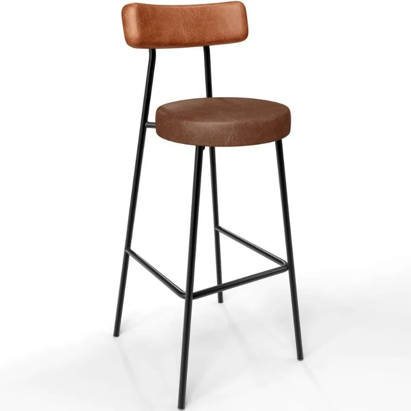 Banqueta Alta Bar Cozinha Sala De Jantar Milão L02 Couríssimo Camel Marrom - Lyam Decor