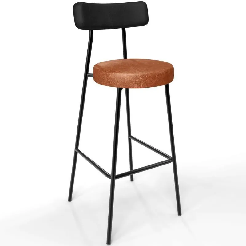 Banqueta Alta Bar Cozinha Sala De Jantar Milão L02 Couríssimo Preto Camel - Lyam Decor
