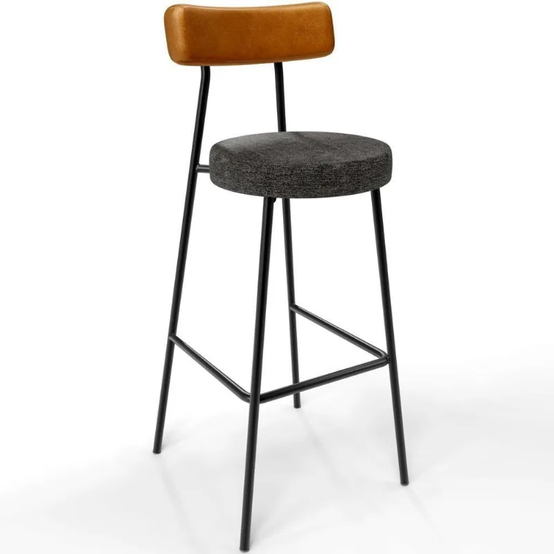 Banqueta Alta Bar Cozinha Sala De Jantar Milão L02 Couríssimo Whisky Linho Chumbo - Lyam Decor