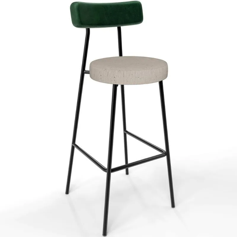 Banqueta Alta Bar Cozinha Sala De Jantar Milão L02 Facto Verde Linho Bege - Lyam Decor