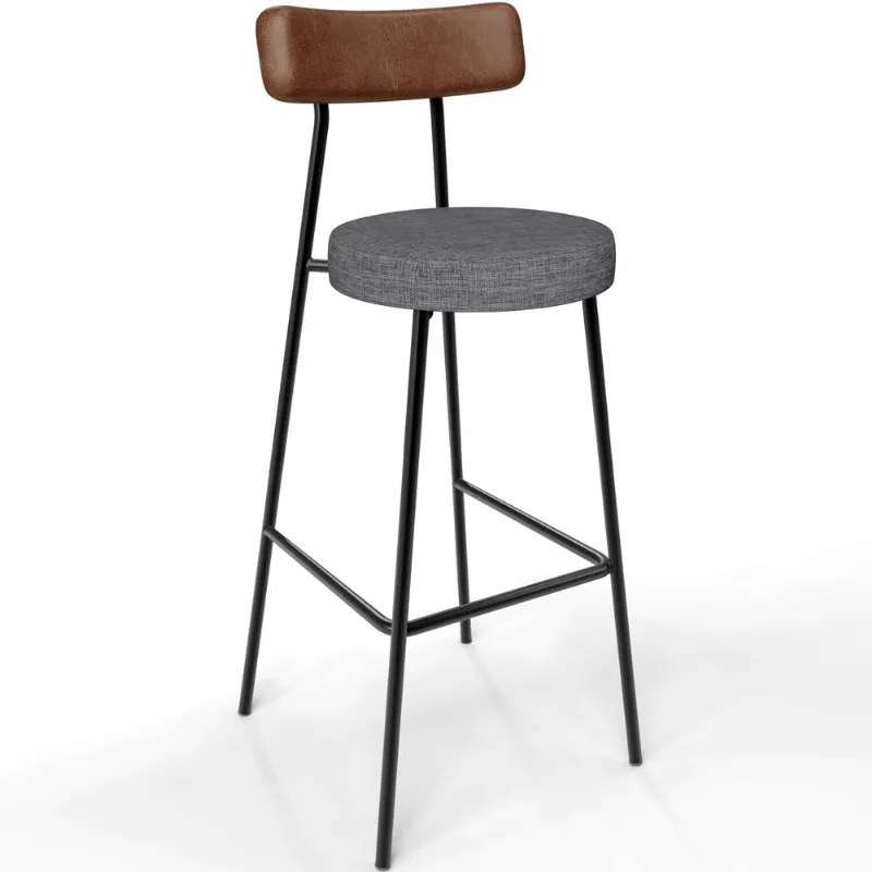 Banqueta Alta Bar Cozinha Sala Jantar Milão L02 Couríssimo Marrom Linho Cinza Escuro - Lyam Decor - Lyam Decor