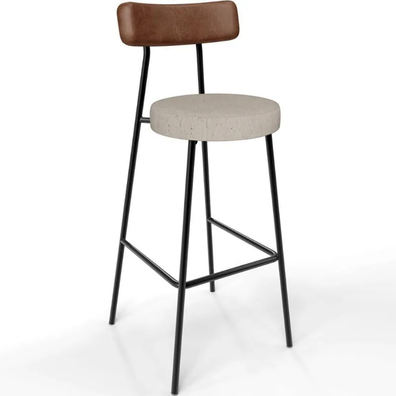 Banqueta Alta Cozinha Bar Sala De Jantar Milão L02 Couríssimo Marrom Linho Bege - Lyam Decor