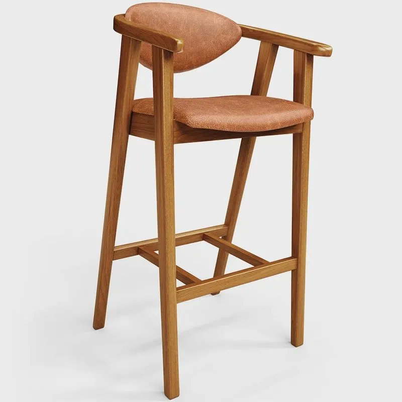 Banqueta Alta Para Cozinha Bancada Bar Sala de Jantar Fixa Cecília L02 Couríssimo Camel - Lyam