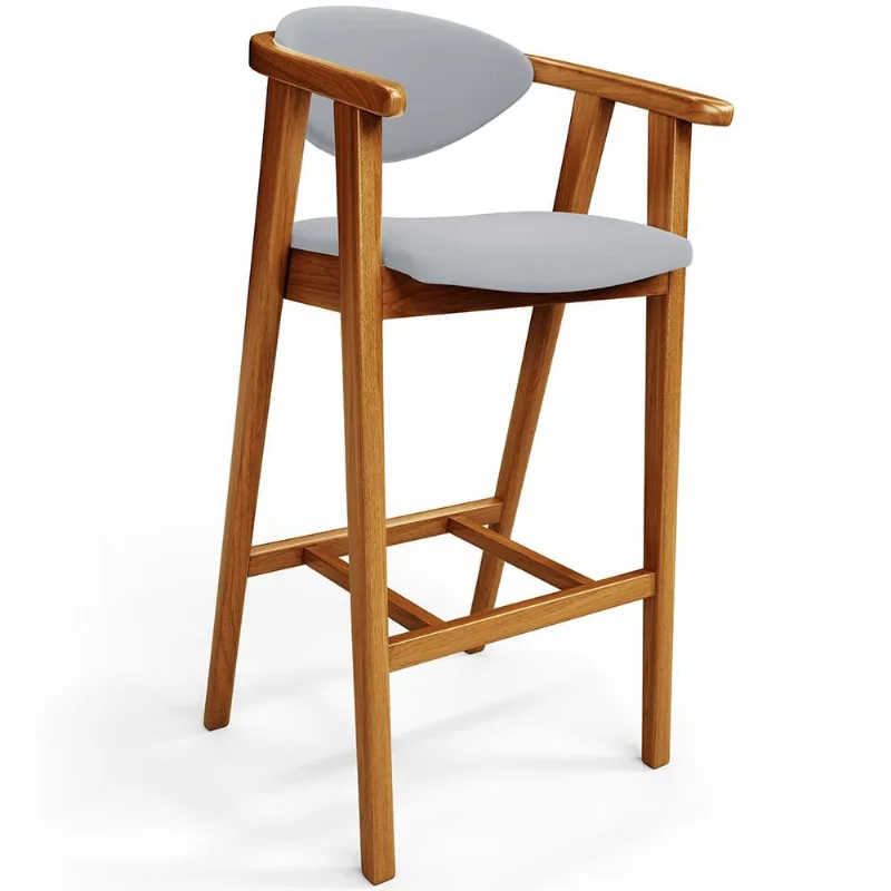 Banqueta Alta Para Cozinha Bancada Bar Sala de Jantar Fixa Cecília L02 Suede Cinza - Lyam