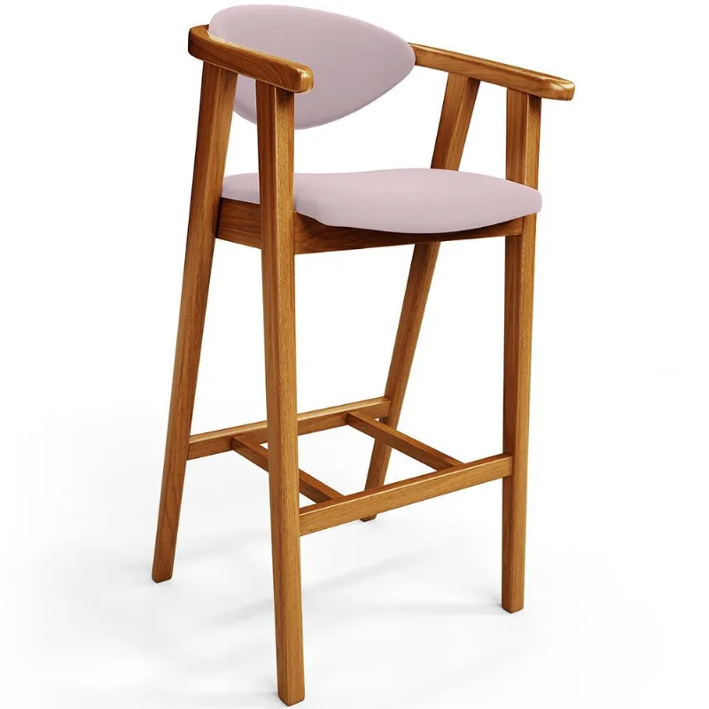 Banqueta Alta Para Cozinha Bancada Bar Sala de Jantar Fixa Cecília L02 Suede Rosê - Lyam