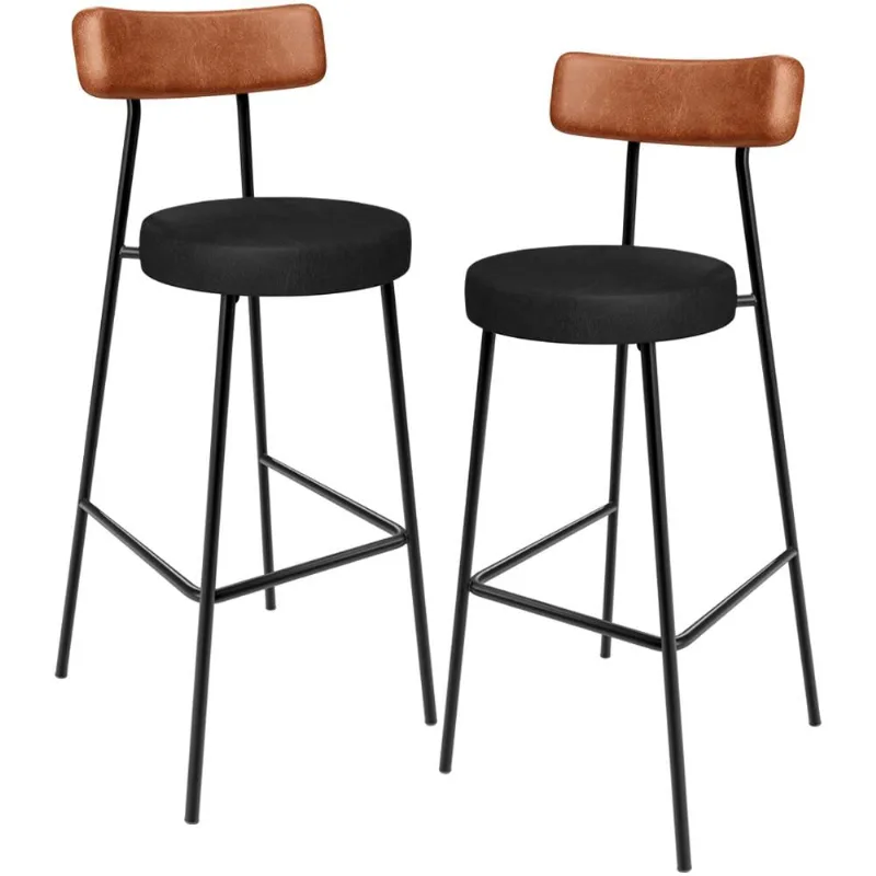 Kit 02 Banquetas Alta Bar Cozinha Sala De Jantar Milão L02 Couríssimo Camel Preto - Lyam Decor