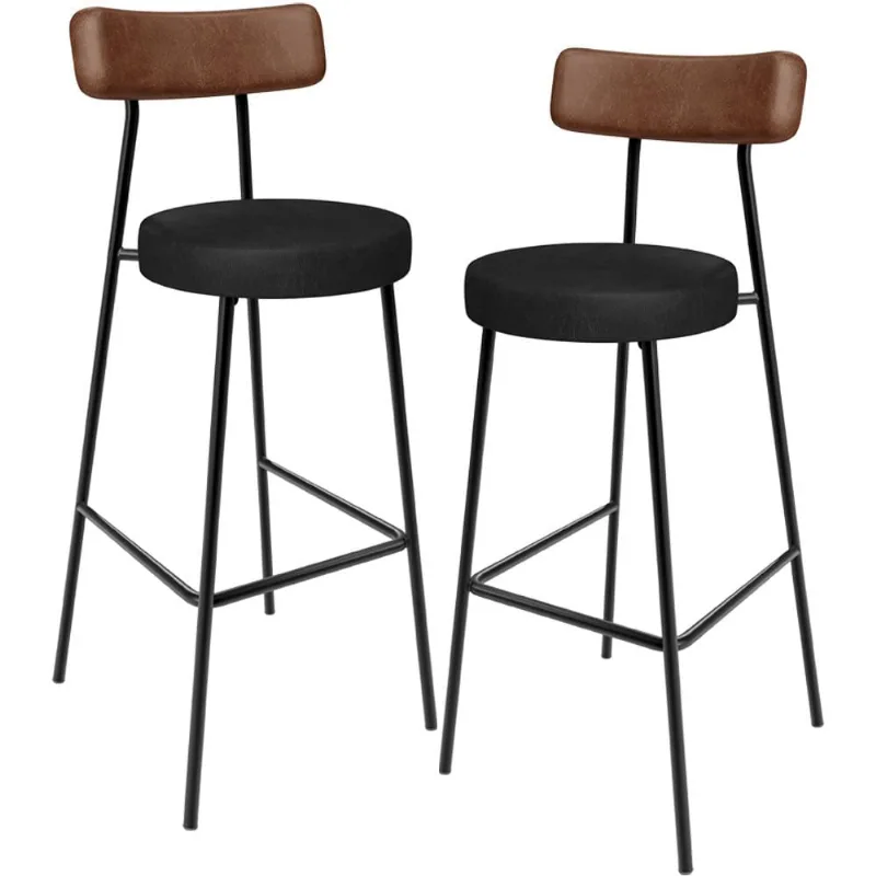Kit 02 Banquetas Alta Bar Cozinha Sala De Jantar Milão L02 Couríssimo Marrom Preto - Lyam Decor