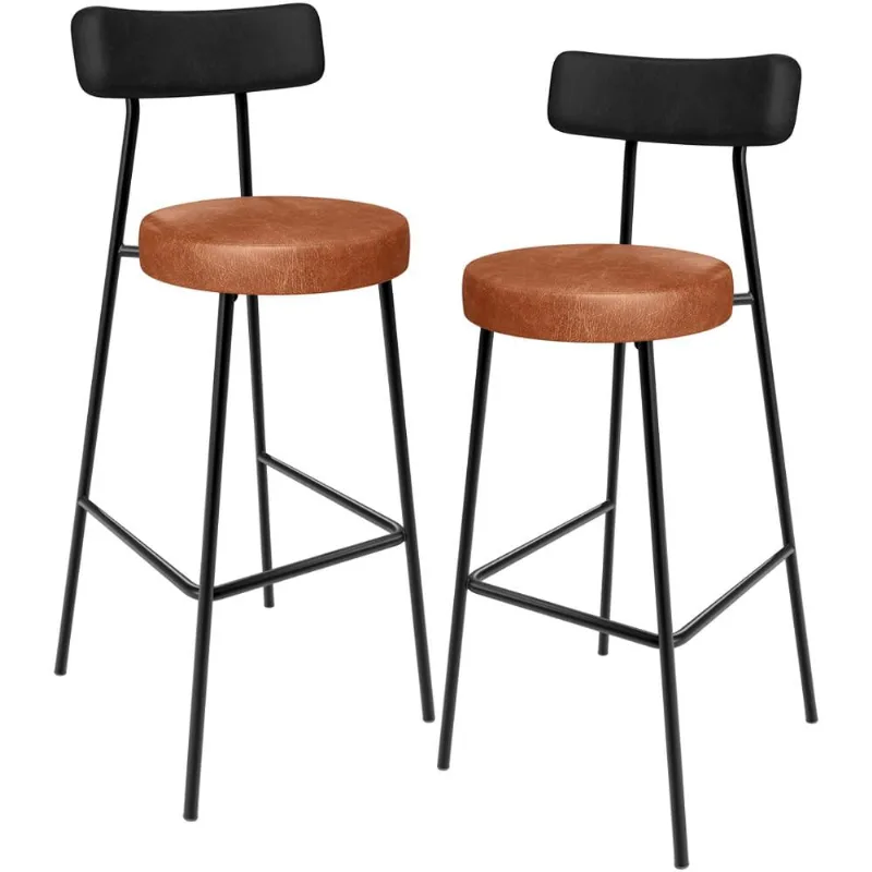 Kit 02 Banquetas Alta Bar Cozinha Sala De Jantar Milão L02 Couríssimo Preto Camel - Lyam Decor
