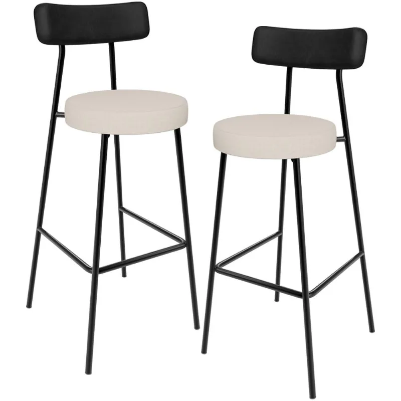 Kit 02 Banquetas Alta Bar Cozinha Sala De Jantar Milão L02 Couríssimo Preto Linho Cru - Lyam Decor