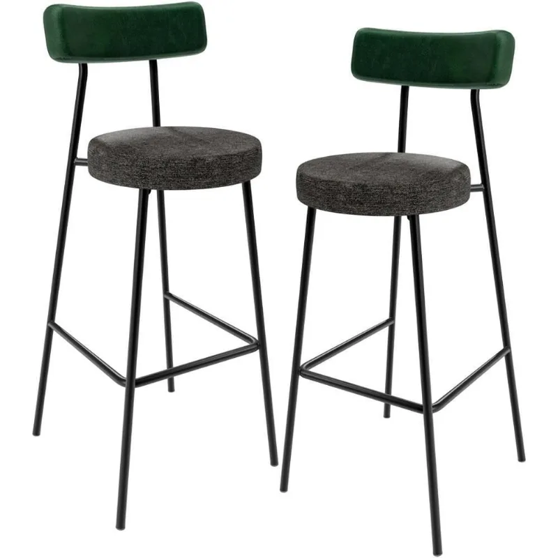 Kit 02 Banquetas Alta Bar Cozinha Sala De Jantar Milão L02 Facto Verde Linho Chumbo - Lyam Decor