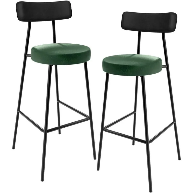 Kit 02 Banquetas Alta Bar Cozinha Sala Jantar Milão L02 Couríssimo Preto Facto Verde - Lyam Decor