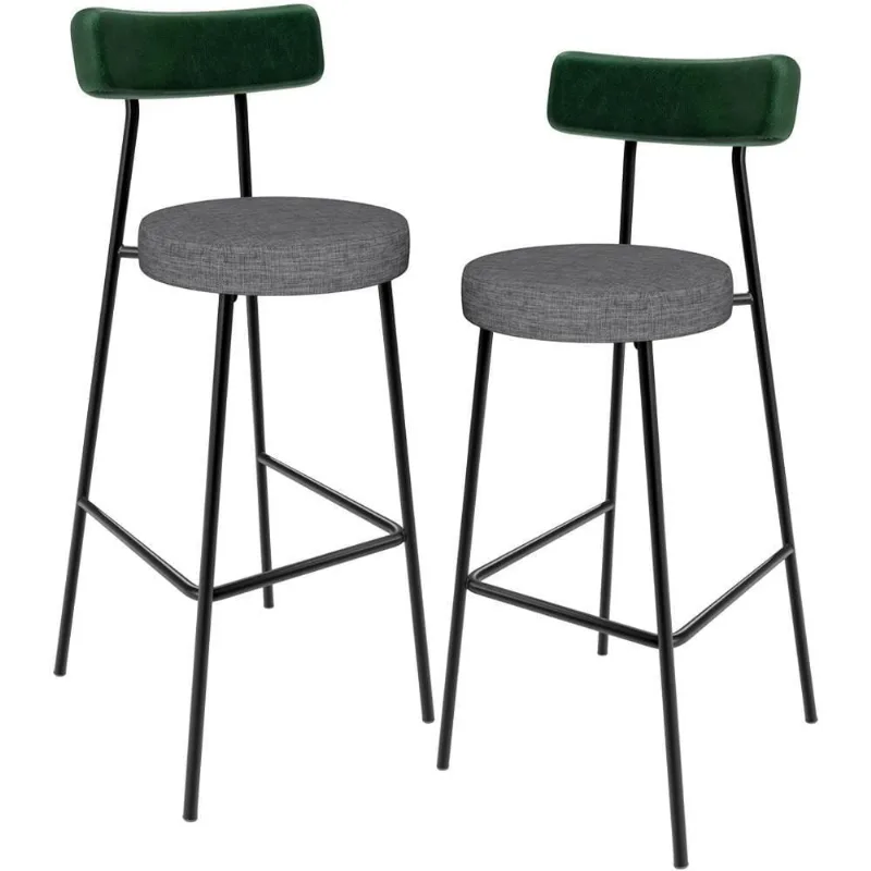 Kit 02 Banquetas Alta Bar Cozinha Sala Jantar Milão L02 Facto Verde Linho Cinza Escuro - Lyam Decor