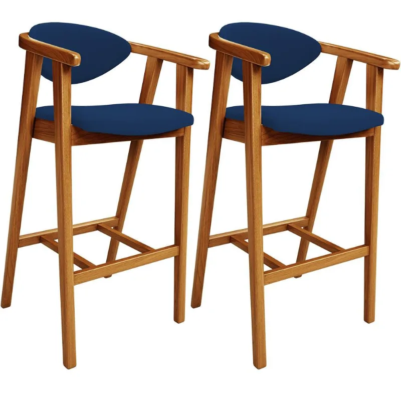 Kit 02 Banquetas Alta Cozinha Bancada Bar Sala de Jantar Fixa Cecília L02 Suede Azul Marinho - Lyam