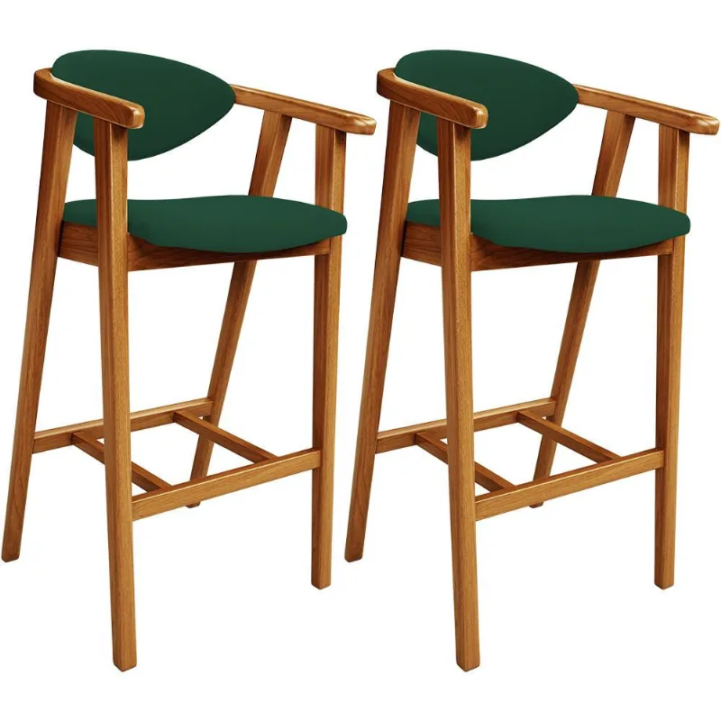Kit 02 Banquetas Alta Cozinha Bancada Bar Sala de Jantar Fixa Cecília L02 Suede Verde Musgo - Lyam