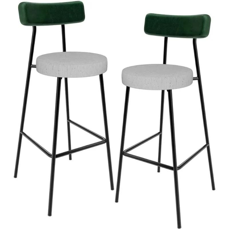 Kit 02 Banquetas Alta Cozinha Bar Sala De Jantar Milão L02 Facto Verde Musgo Linho Cinza - Lyam Decor
