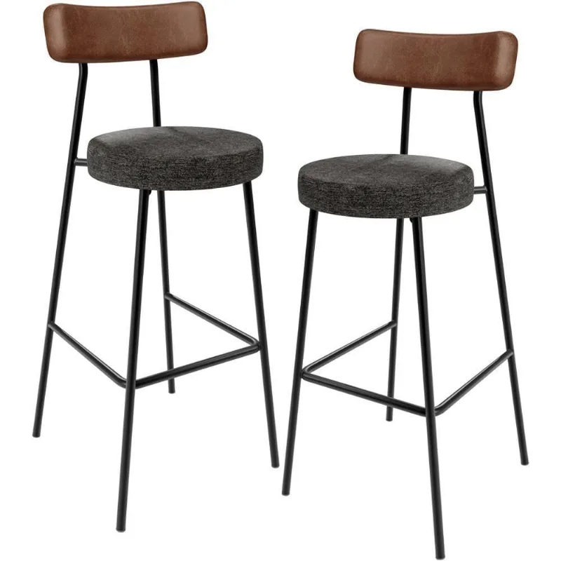 Kit 02 Banquetas Alta Cozinha Sala De Jantar Milão L02 Couríssimo Marrom Linho Chumbo - Lyam Decor