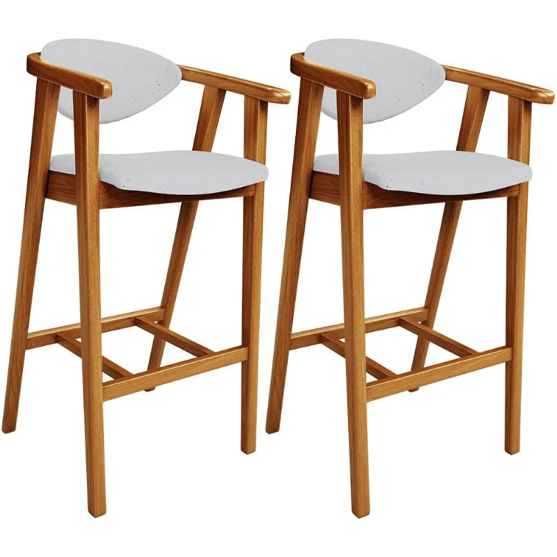 Kit 02 Banquetas Alta Para Cozinha Bancada Bar Sala de Jantar Fixa Cecília L02 Linho Cinza - Lyam