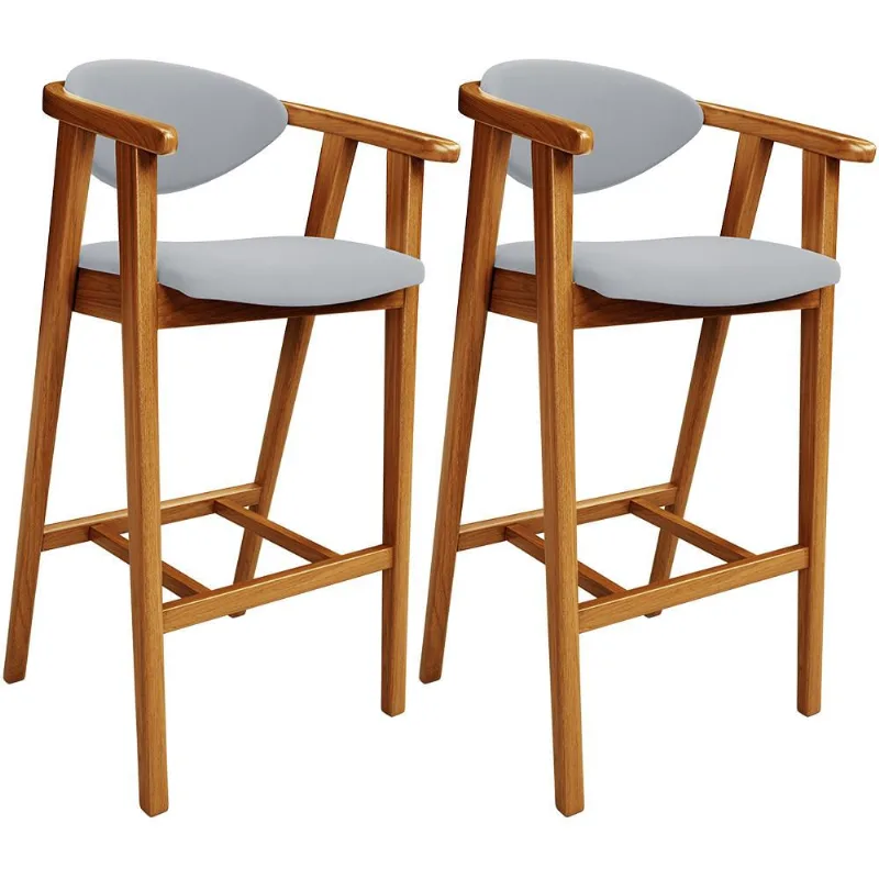 Kit 02 Banquetas Alta Para Cozinha Bancada Bar Sala de Jantar Fixa Cecília L02 Suede Cinza - Lyam