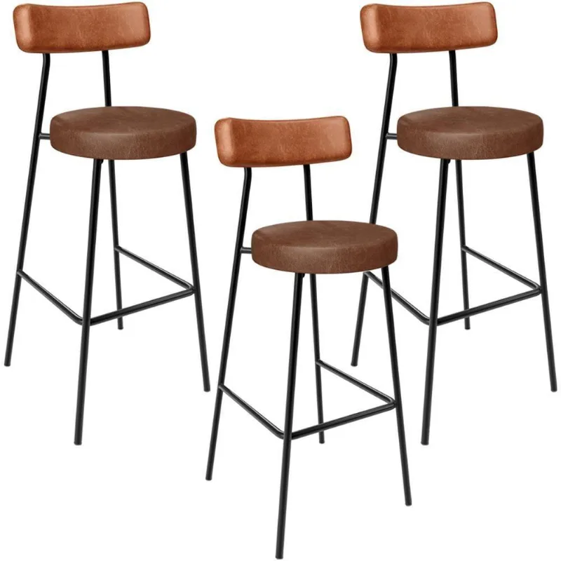 Kit 03 Banquetas Alta Bar Cozinha Sala De Jantar Milão L02 Couríssimo Camel Marrom - Lyam Decor