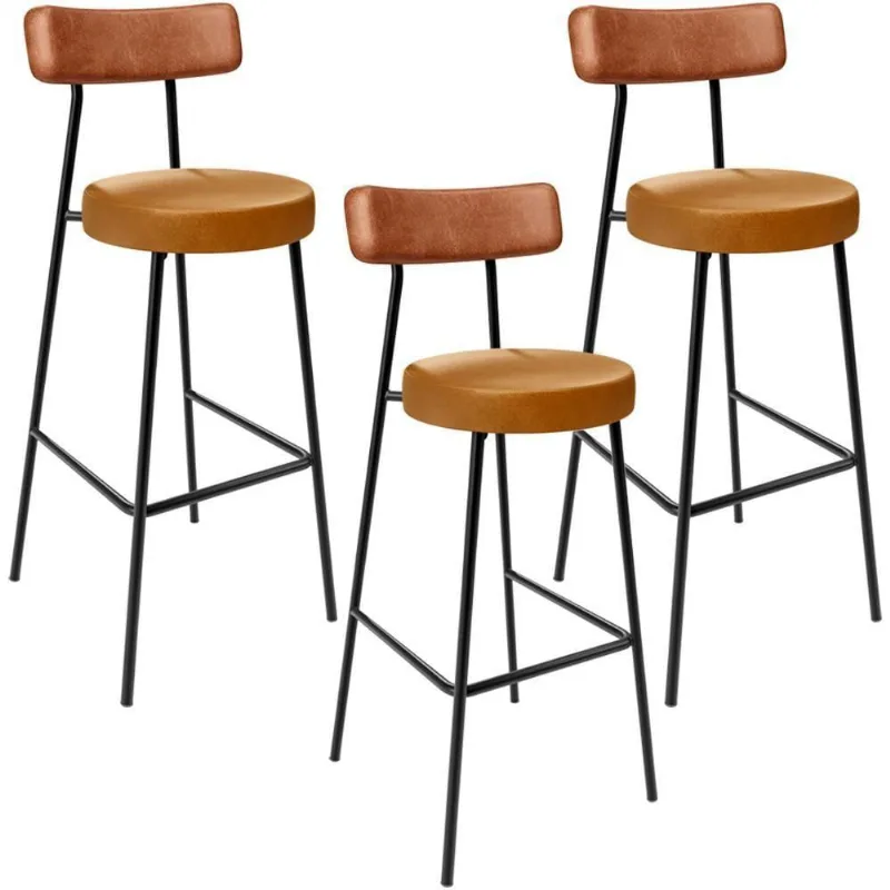 Kit 03 Banquetas Alta Bar Cozinha Sala De Jantar Milão L02 Couríssimo Camel Whisky - Lyam Decor