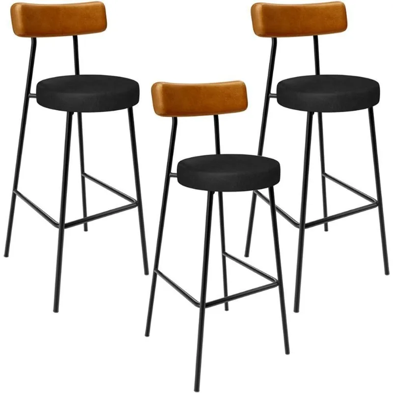 Kit 03 Banquetas Alta Bar Cozinha Sala De Jantar Milão L02 Couríssimo Whisky Preto - Lyam Decor