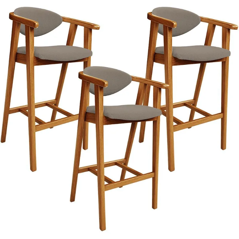Kit 03 Banquetas Alta Para Cozinha Bancada Bar Sala de Jantar Fixa Cecília L02 Bouclê Bege - Lyam