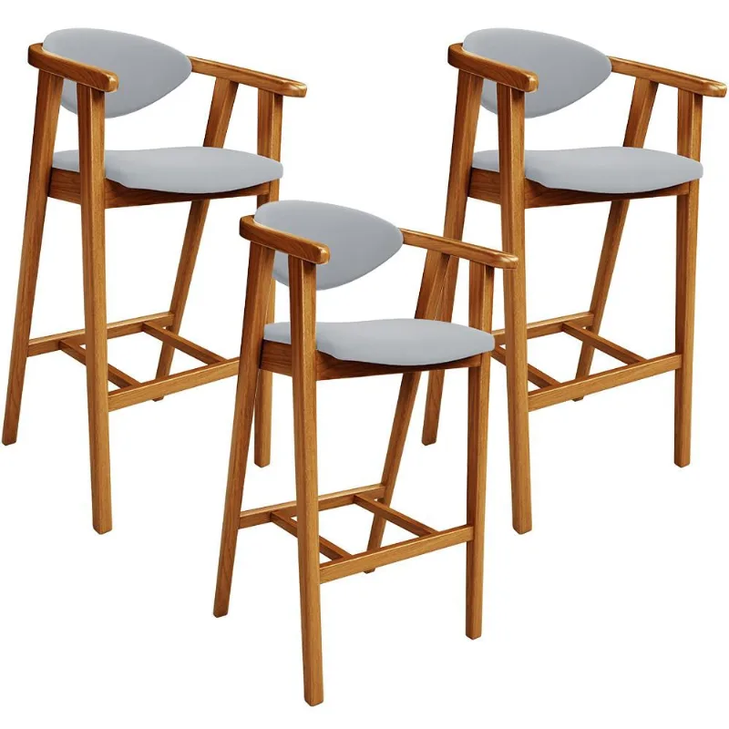 Kit 03 Banquetas Alta Para Cozinha Bancada Bar Sala de Jantar Fixa Cecília L02 Suede Cinza - Lyam