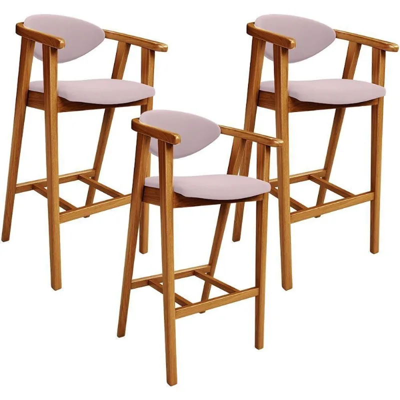 Kit 03 Banquetas Alta Para Cozinha Bancada Bar Sala De Jantar Fixa Cecília L02 Suede Rosê - Lyam Decor
