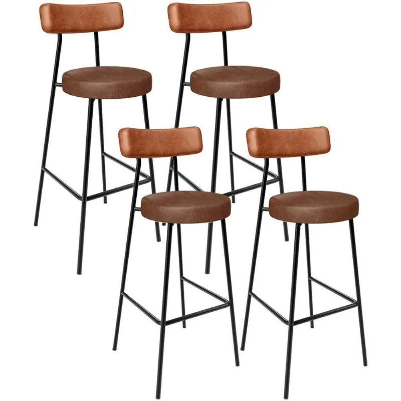 Kit 04 Banquetas Alta Bar Cozinha Sala De Jantar Milão L02 Couríssimo Camel Marrom - Lyam Decor