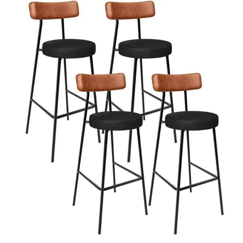 Kit 04 Banquetas Alta Bar Cozinha Sala De Jantar Milão L02 Couríssimo Camel Preto - Lyam Decor